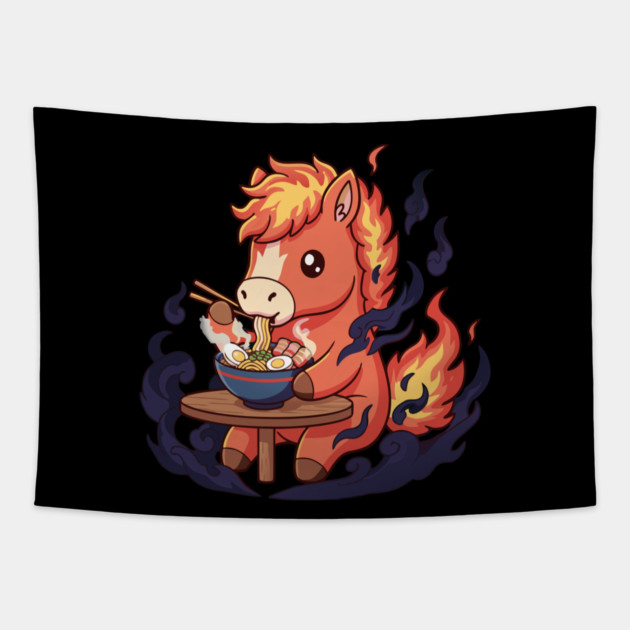 Horse Eating Ramen Tapestry by CreativeSage