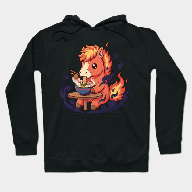 Horse Eating Ramen Hoodie by CreativeSage