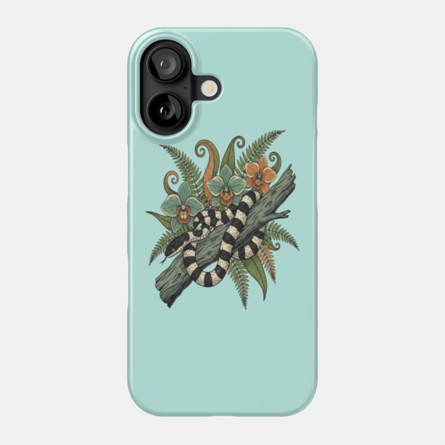 Banded Krait Orchids Fiddlehead Ferns Vintage Art Phone Case by BirdsnStuff