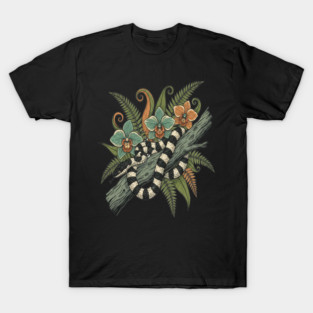 Banded Krait Orchids Fiddlehead Ferns Vintage Art T-Shirt
