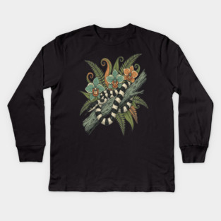 Banded Krait Orchids Fiddlehead Ferns Vintage Art Kids Long Sleeve T-Shirt