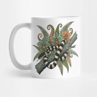 Banded Krait Orchids Fiddlehead Ferns Vintage Art Mug