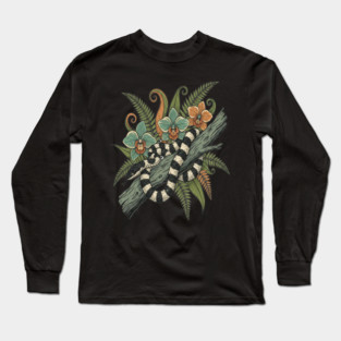 Banded Krait Orchids Fiddlehead Ferns Vintage Art Long Sleeve T-Shirt