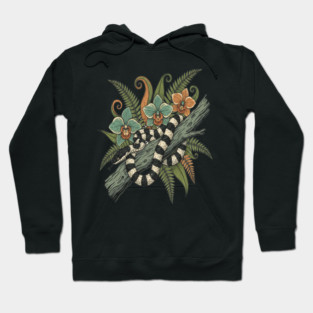 Banded Krait Orchids Fiddlehead Ferns Vintage Art Hoodie