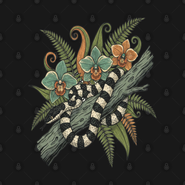 Banded Krait Orchids Fiddlehead Ferns Vintage Art by BirdsnStuff