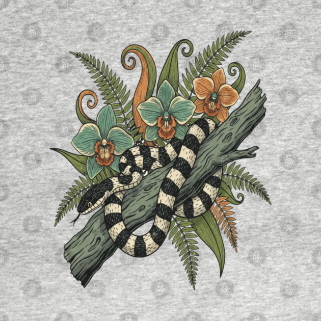 Banded Krait Orchids Fiddlehead Ferns Vintage Art by BirdsnStuff