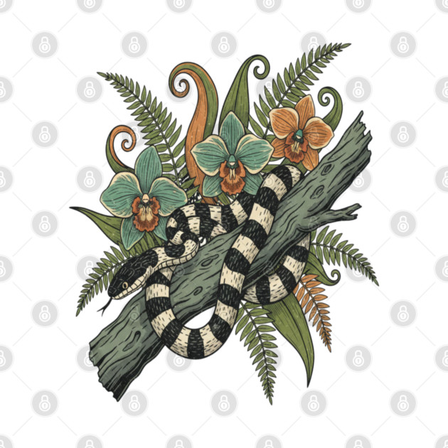 Banded Krait Orchids Fiddlehead Ferns Vintage Art by BirdsnStuff