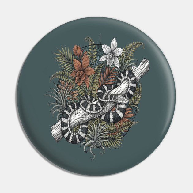 Malayan Krait Snake Vintage Illustration Pin by BirdsnStuff