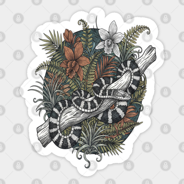 Malayan Krait Snake Vintage Illustration Sticker by BirdsnStuff