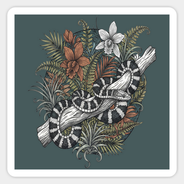 Malayan Krait Snake Vintage Illustration Magnet by BirdsnStuff