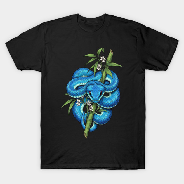 Blue Pit Viper Bamboo Vintage Illustration T-Shirt by BirdsnStuff