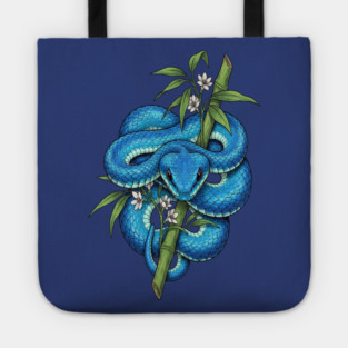 Blue Pit Viper Bamboo Vintage Illustration Tote