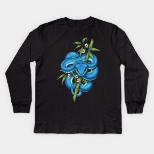 Blue Pit Viper Bamboo Vintage Illustration Kids Long Sleeve T-Shirt