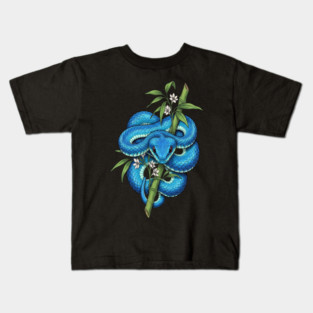 Blue Pit Viper Bamboo Vintage Illustration Kids T-Shirt