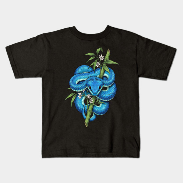 Blue Pit Viper Bamboo Vintage Illustration Kids T-Shirt by BirdsnStuff