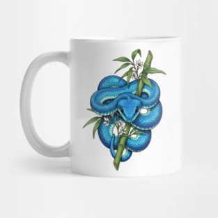 Blue Pit Viper Bamboo Vintage Illustration Mug