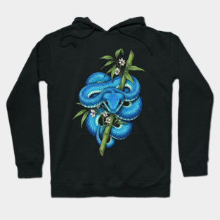Blue Pit Viper Bamboo Vintage Illustration Hoodie