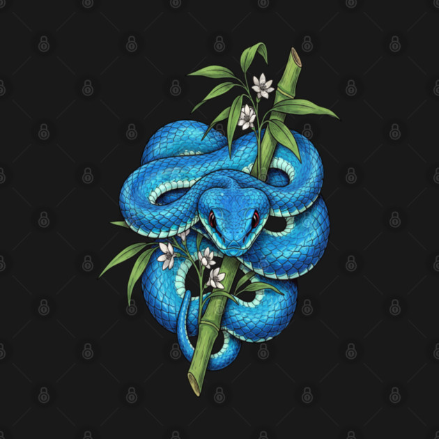 Blue Pit Viper Bamboo Vintage Illustration by BirdsnStuff