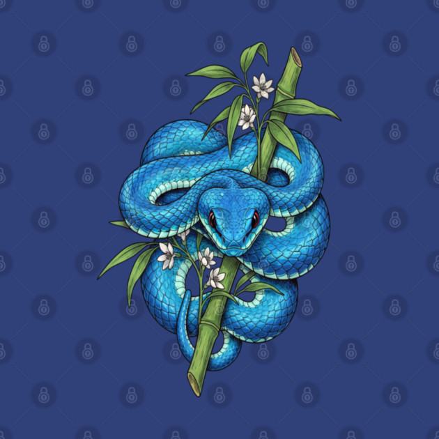 Blue Pit Viper Bamboo Vintage Illustration by BirdsnStuff