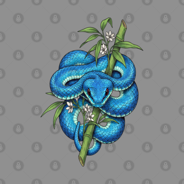 Blue Pit Viper Bamboo Vintage Illustration by BirdsnStuff