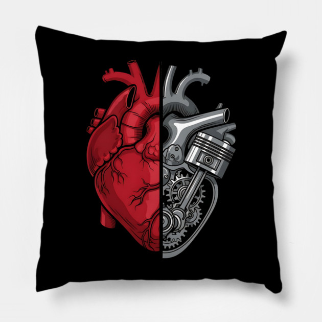 Engine of the Heart Half Flesh Half Machine Pillow by Designed By Marty