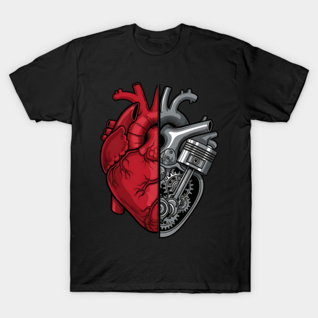 Engine of the Heart Half Flesh Half Machine T-Shirt by Designed By Marty