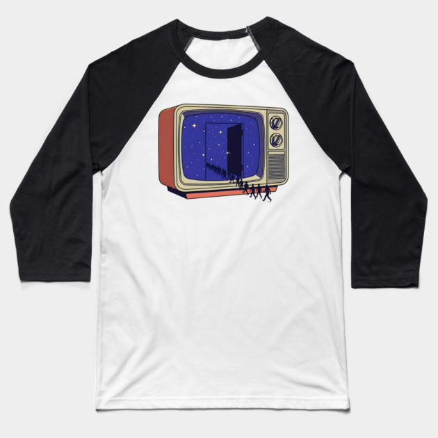 Cosmic Channel Retro TV Portal Baseball T-Shirt by Designed By Marty