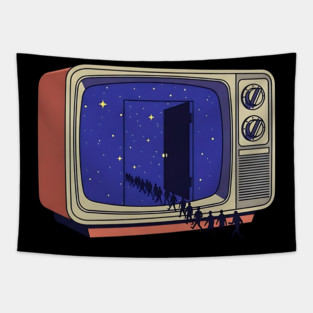 Cosmic Channel Retro TV Portal Tapestry
