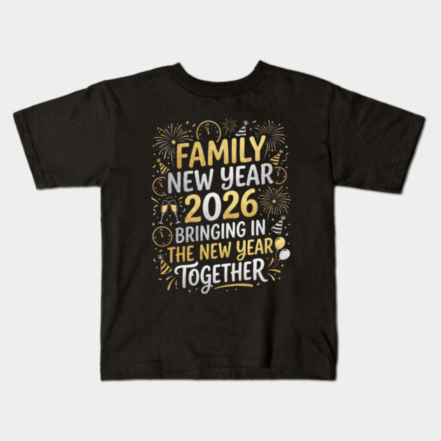 Family New Year 2026 Bringing in The New Year Together Kids T-Shirt by Creatifly Graphic Tees