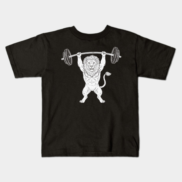 Lion Lifting Weights Gym Strength Fitness Kids T-Shirt by ArtistTee ⭐⭐⭐⭐⭐