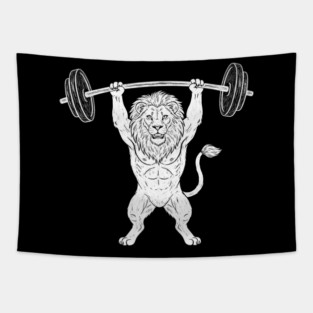 Lion Lifting Weights Gym Strength Fitness Tapestry