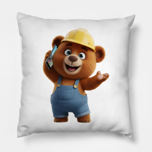Construction Bear Talking On Smartphone Call Pillow