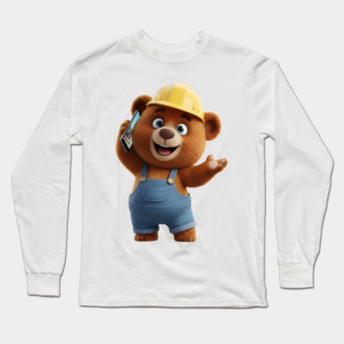 Construction Bear Talking On Smartphone Call Long Sleeve T-Shirt
