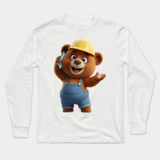 Construction Bear Talking On Smartphone Call Long Sleeve T-Shirt