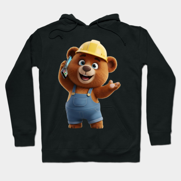 Construction Bear Talking On Smartphone Call Hoodie by vk09design