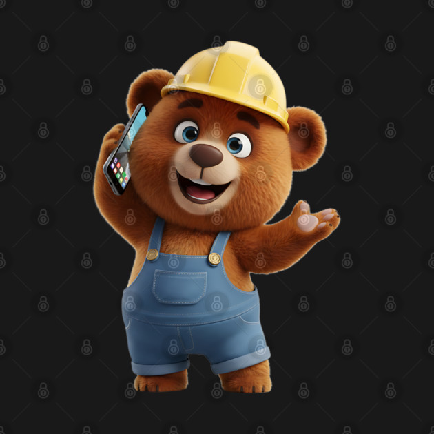 Construction Bear Talking On Smartphone Call by vk09design