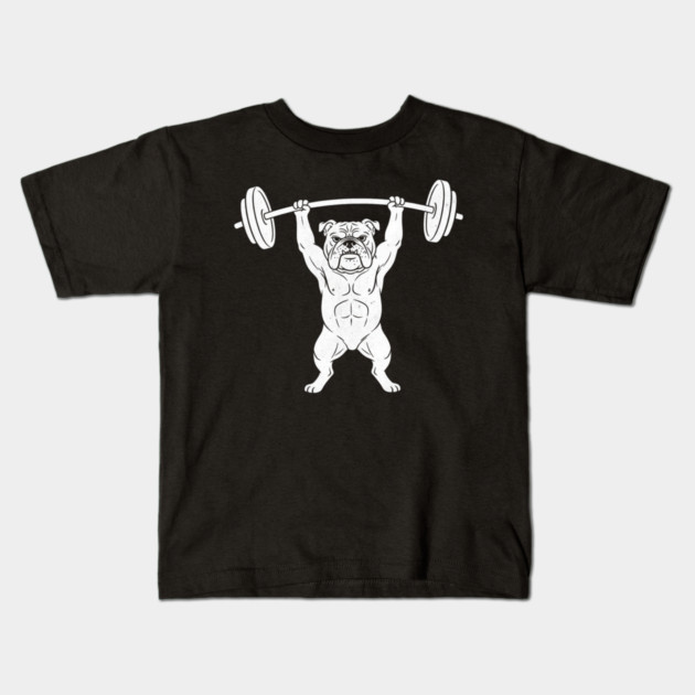 Bulldog Weightlifting Strong Gym Dog Lover Kids T-Shirt by ArtistTee ⭐⭐⭐⭐⭐