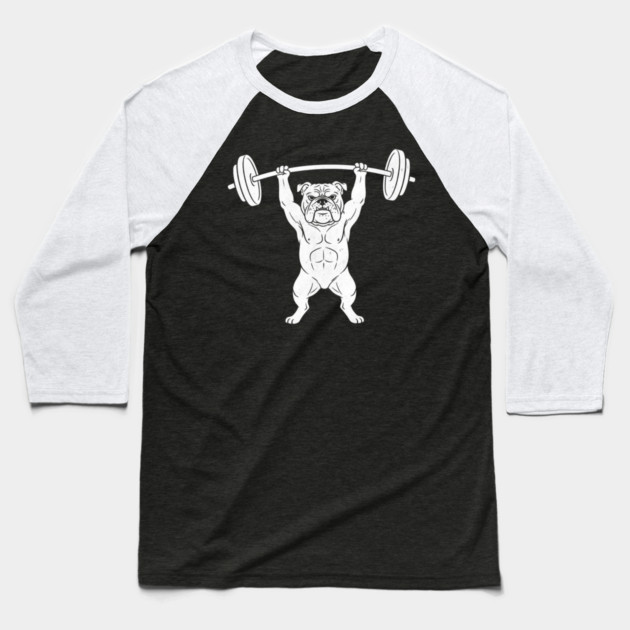Bulldog Weightlifting Strong Gym Dog Lover Baseball T-Shirt by ArtistTee ⭐⭐⭐⭐⭐