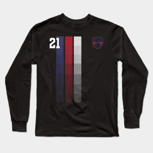 American USA Flag Soccer Jersey Favorite Lucky Number 21 Women Men Long Sleeve T-Shirt
