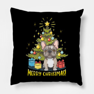 Funny French Bulldog With Christmas Tree Pillow