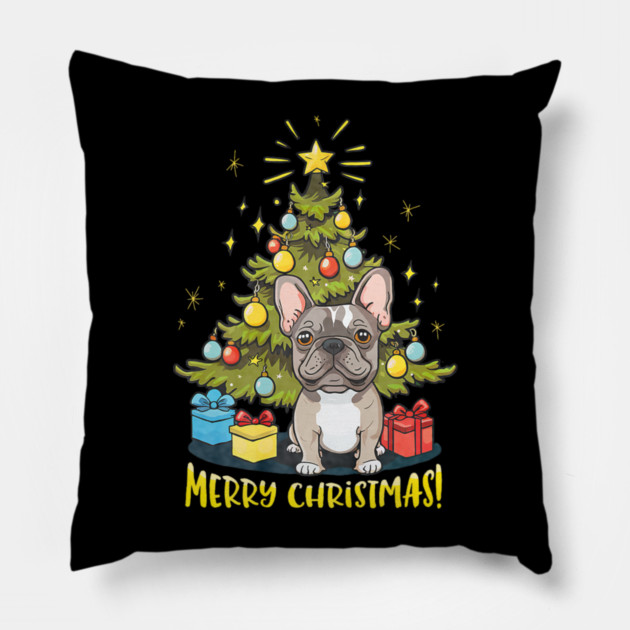 Funny French Bulldog With Christmas Tree Pillow by yangho