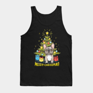 Funny French Bulldog With Christmas Tree Tank Top