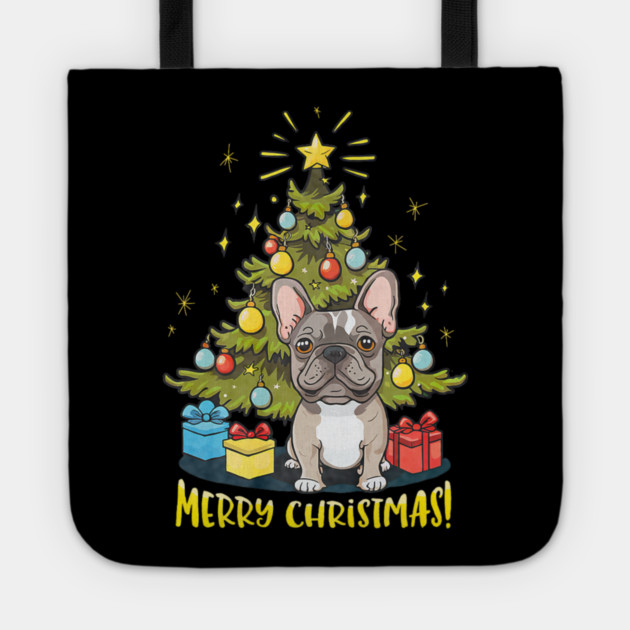 Funny French Bulldog With Christmas Tree Tote by yangho