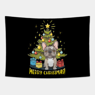 Funny French Bulldog With Christmas Tree Tapestry