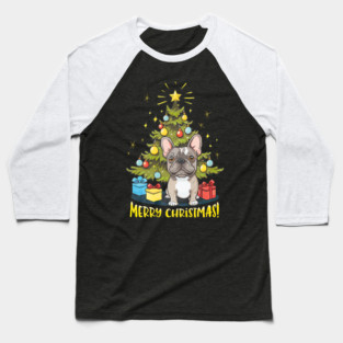 Funny French Bulldog With Christmas Tree Baseball T-Shirt