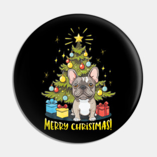 Funny French Bulldog With Christmas Tree Pin
