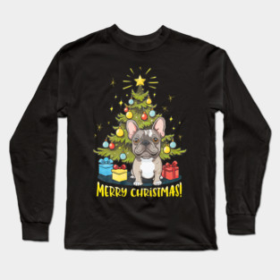 Funny French Bulldog With Christmas Tree Long Sleeve T-Shirt