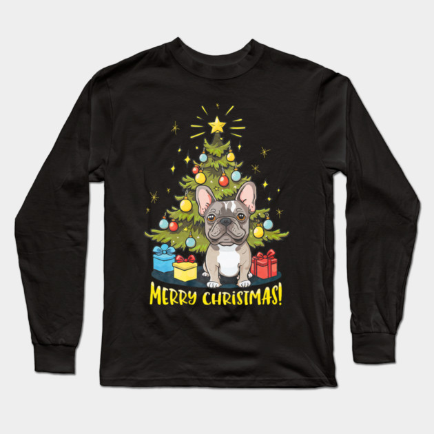 Funny French Bulldog With Christmas Tree Long Sleeve T-Shirt by yangho