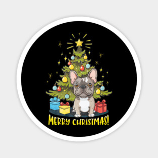 Funny French Bulldog With Christmas Tree Magnet