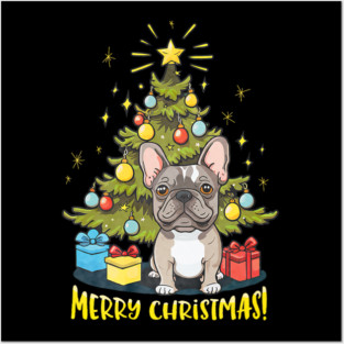 Funny French Bulldog With Christmas Tree Posters and Art